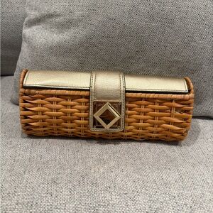 Michael Kors Gold and Tan Woven Clutch